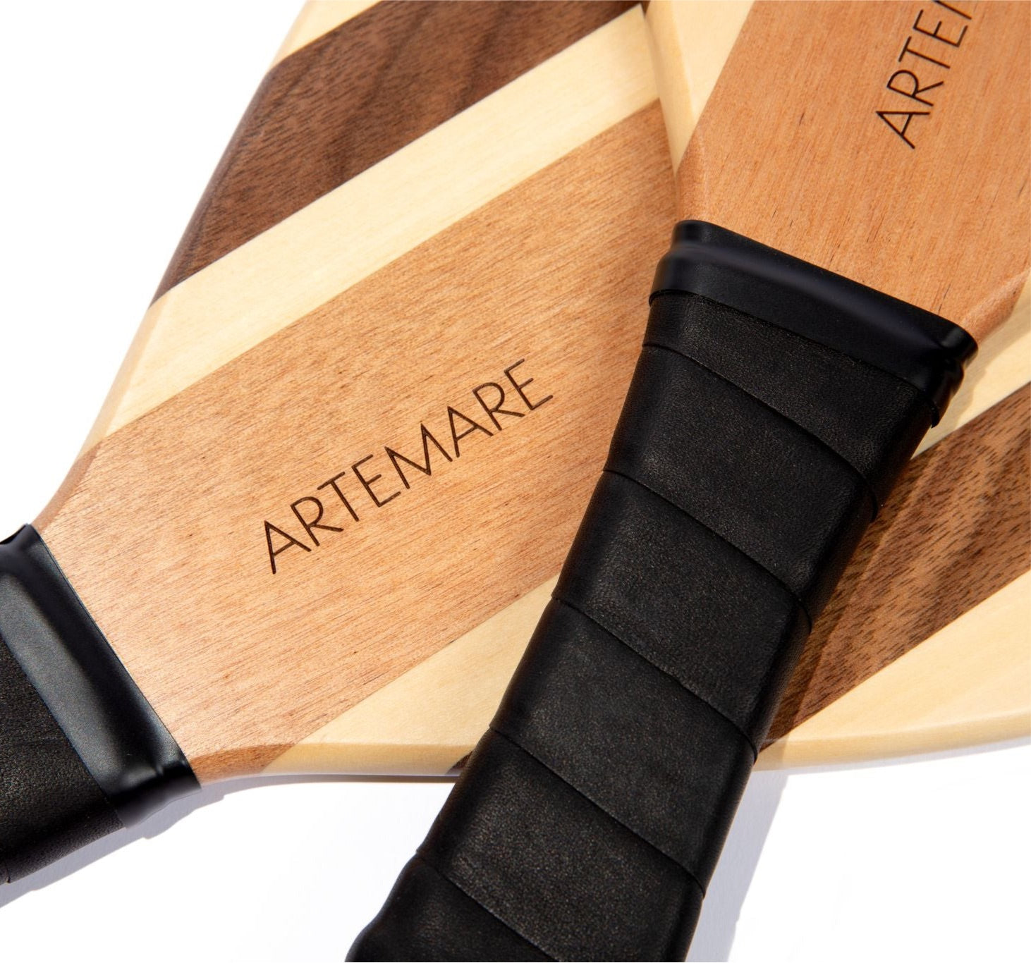 Close up view of the Artemare designer Frescobol paddles for the beach